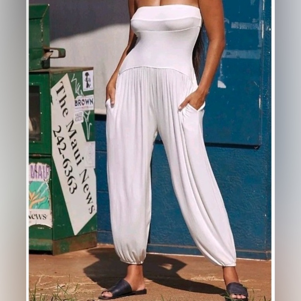 FP Movement by Free People Strapless White Jumpsuit tube top